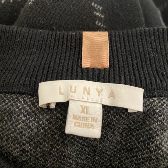 LUNYA Cozy Cotton Silk Pullover Sweater Black & Cream Windowpane Size XL NEW - Picture 4 of 7